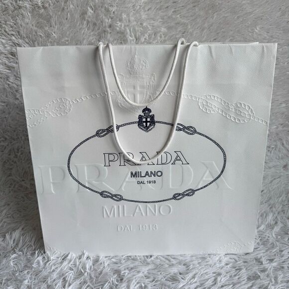 Prada Large White and Navy Blue Imbossed Luxury Shopping Tote - Picture 1 of 5